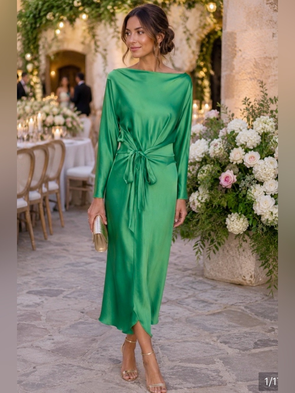 Sz XS/S Kes NYC The Lia Green Draped Silk Dress